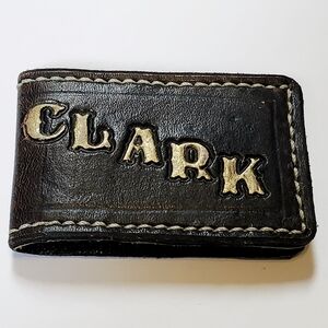 Personalized "Clark" Dark Leather Stitched Magnet Money Clip Wallet